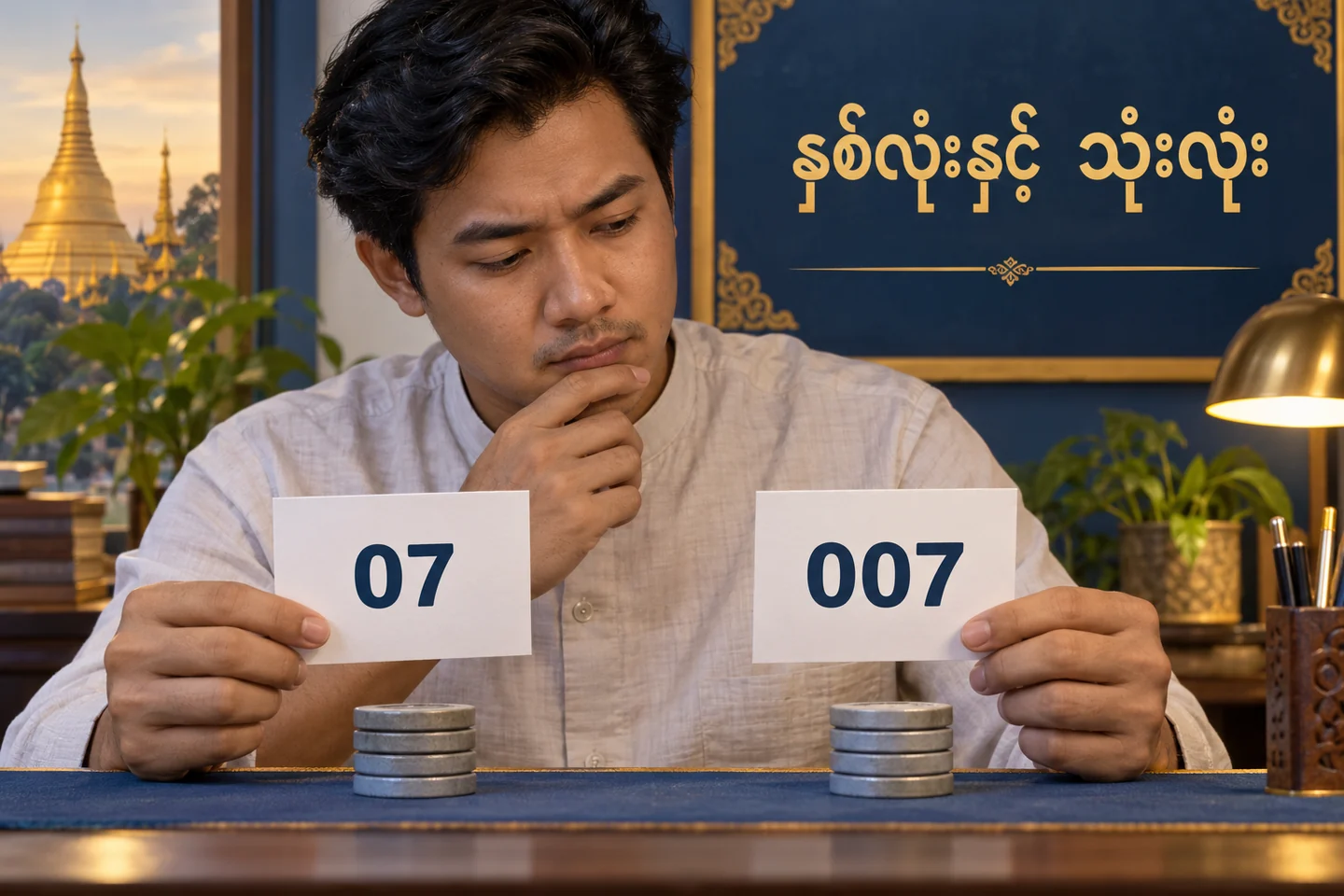 07 နှင့် 007 စိတ်ကူးလက်မှတ်များကို နှိုင်းကြည့်နေသော သရုပ်ဖော်ပုံ။