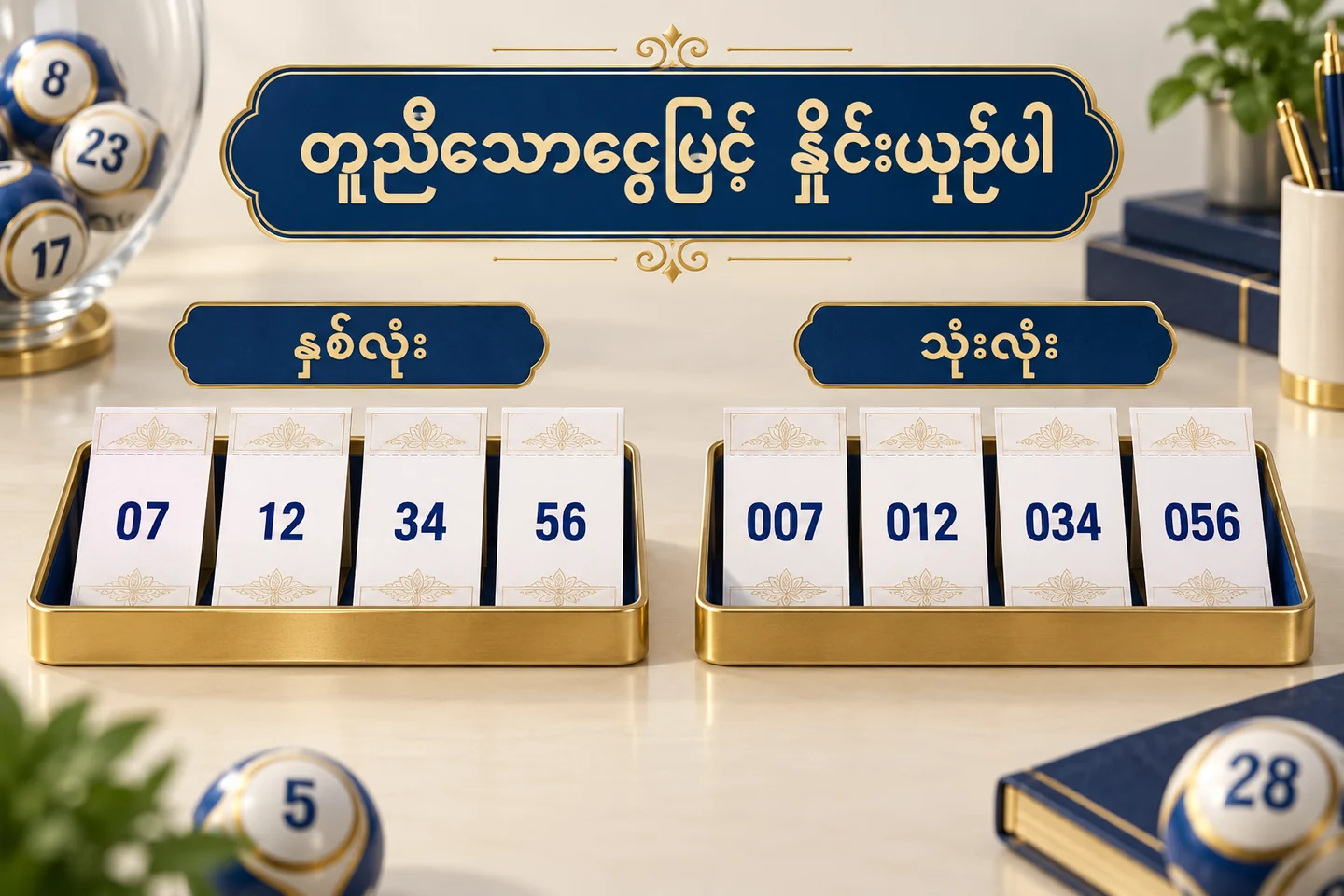 နှစ်လုံးနှင့် သုံးလုံးရွေးချယ်မှု လေးတွဲစီကို သီးခြားပြထားသည့် သရုပ်ဖော်ပုံ။