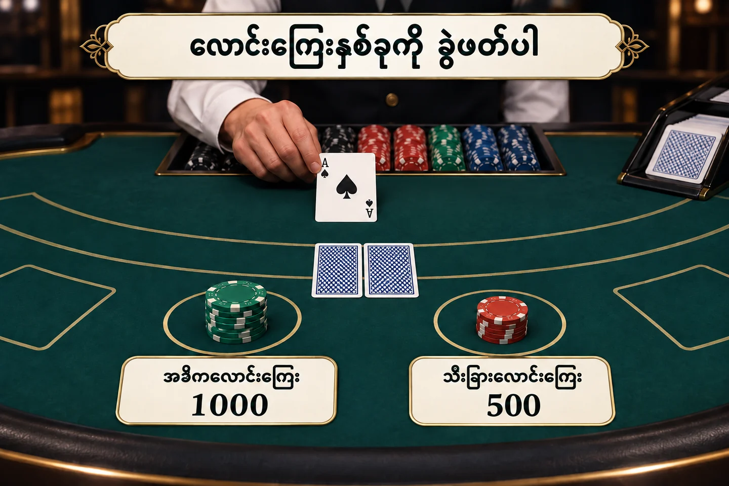 ဒိုင်လာ၏ Ace အဖွင့်ကတ်နှင့် သီးခြားအာမခံလောင်းကြေးကွက်ကို သရုပ်ဖော်ထားပုံ