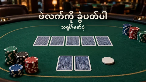 Poker စားပွဲပေါ် community cards၊ hole cards နှင့် chips သရုပ်ဖော်ပုံ