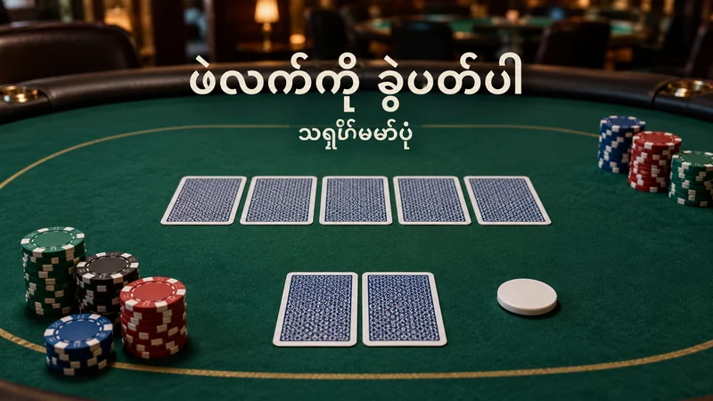 Poker စားပွဲပေါ် community cards၊ hole cards နှင့် chips သရုပ်ဖော်ပုံ